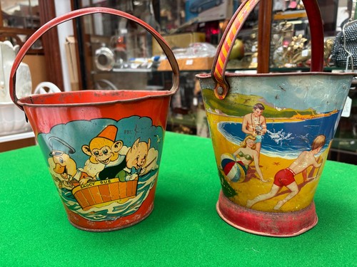 Vintage pair tin sand - vintage, pails